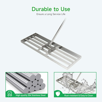 GreatBuddy Lawn Leveling Rake 30'' x 10", Heavy-Duty Stainless Steel Lawn Leveling Tool for Lawn