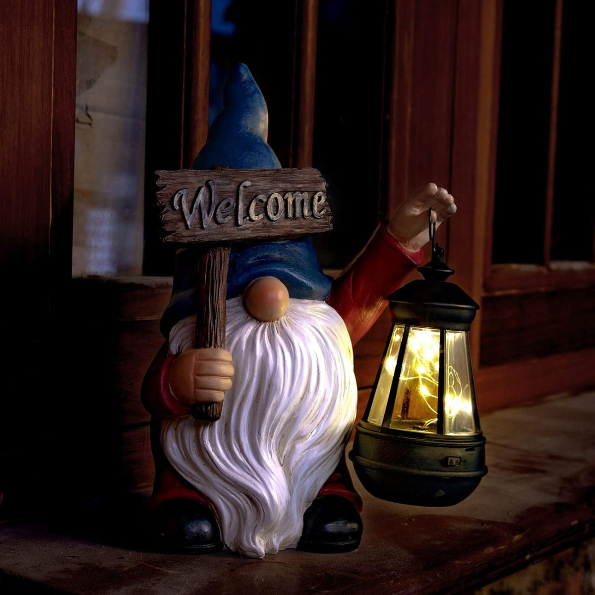 Garden Gnome Outdoor Decoration Solar Gnomes Statue with Lantern LED Lights,Terrace Courtyard Lawn