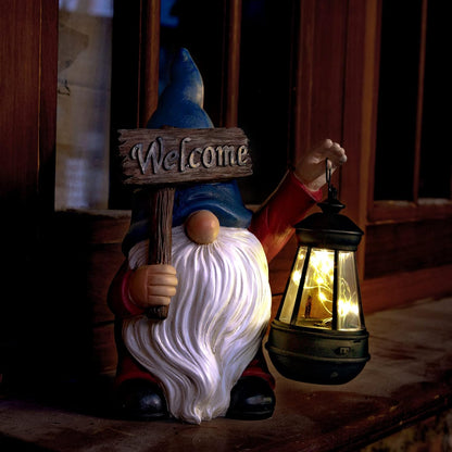 Garden Gnome Outdoor Decoration Solar Gnomes Statue with Lantern LED Lights,Terrace Courtyard Lawn