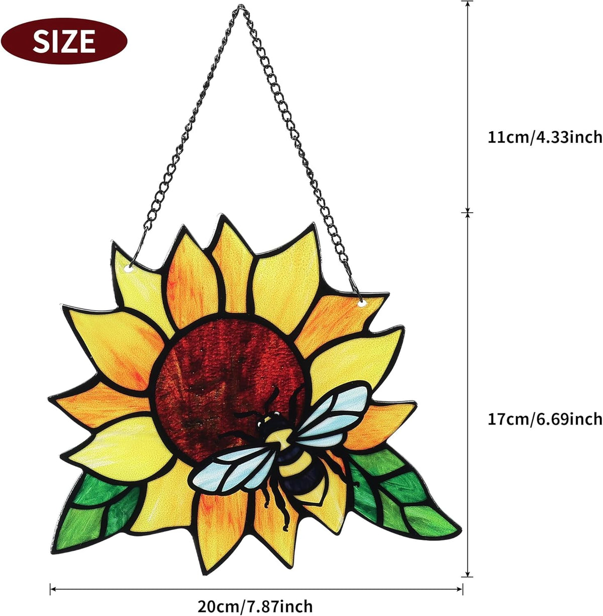 Stained Glass Suncatcher, Sunflower and Ladybug Window Hanging, Hand-Painted (Style 3)
