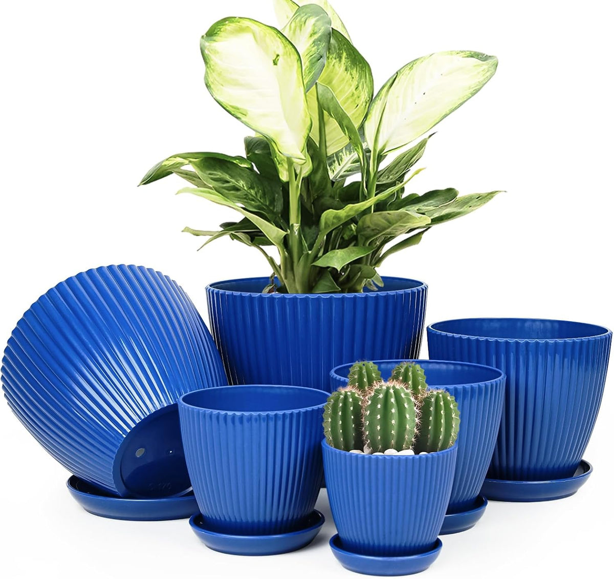 6pcs Plastic Flower Pots, 7.5/6.6/5.8/5.0/4.3/3.5 inches, Indoor/Outdoor Home Decoration, Thick and