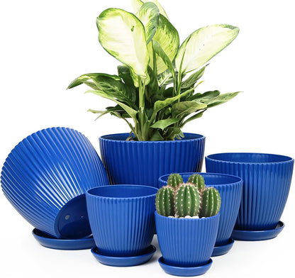 6pcs Plastic Flower Pots, 7.5/6.6/5.8/5.0/4.3/3.5 inches, Indoor/Outdoor Home Decoration, Thick and