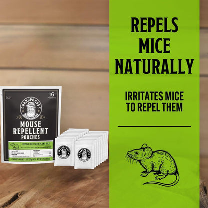 Grandpa Gus's Natural Mouse Repellent Pouches, Cinnamon/Peppermint Oils Repel Mice from Nesting in
