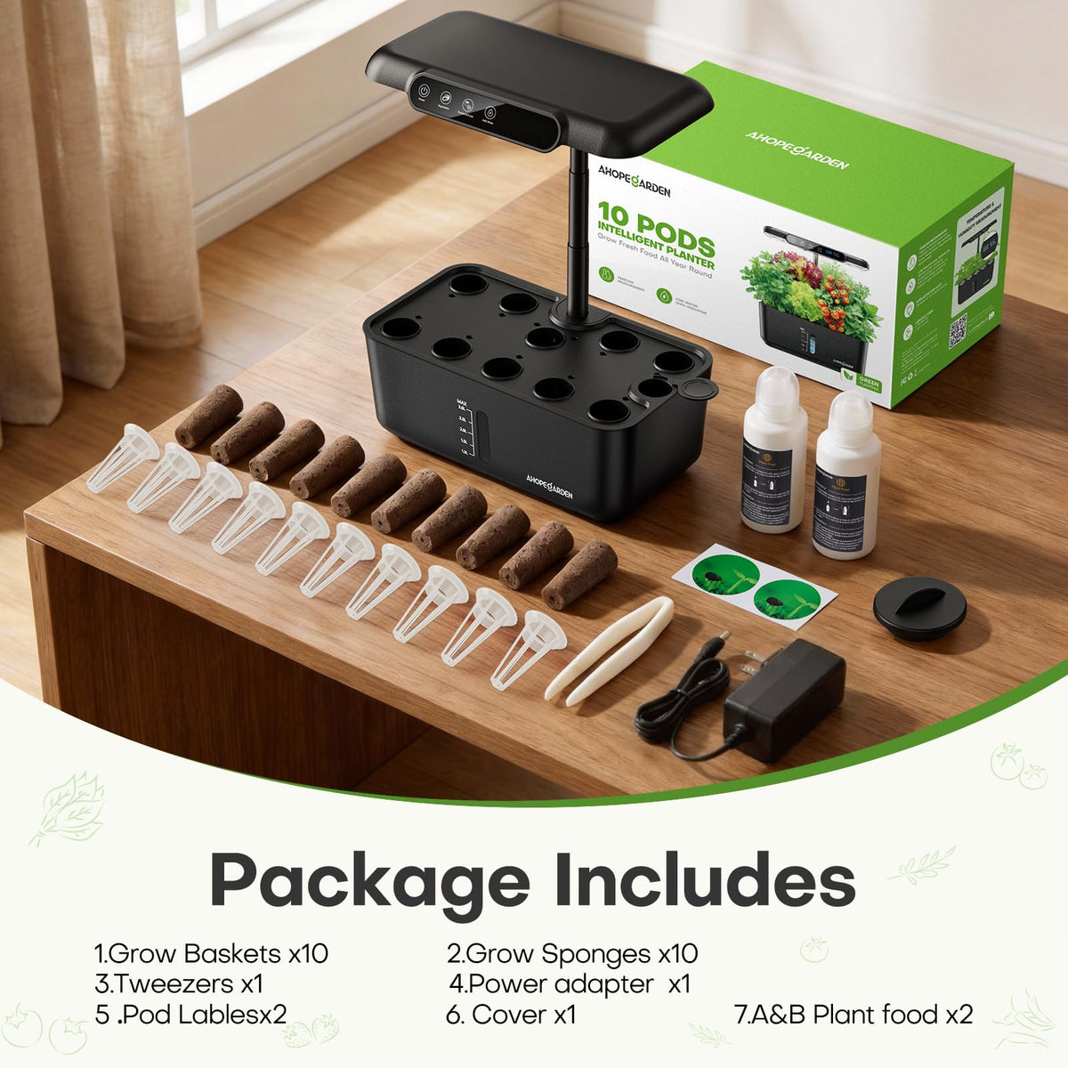 Ahopegarden Hydroponics Growing System Herb Garden: 10 Pods Indoor Garden Kit with LED Grow Light