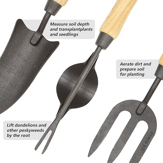 Japanese Gardening Tools Set, 6 Pcs Garden Tools Set, Black Painted Stainless Steel Heavy Duty
