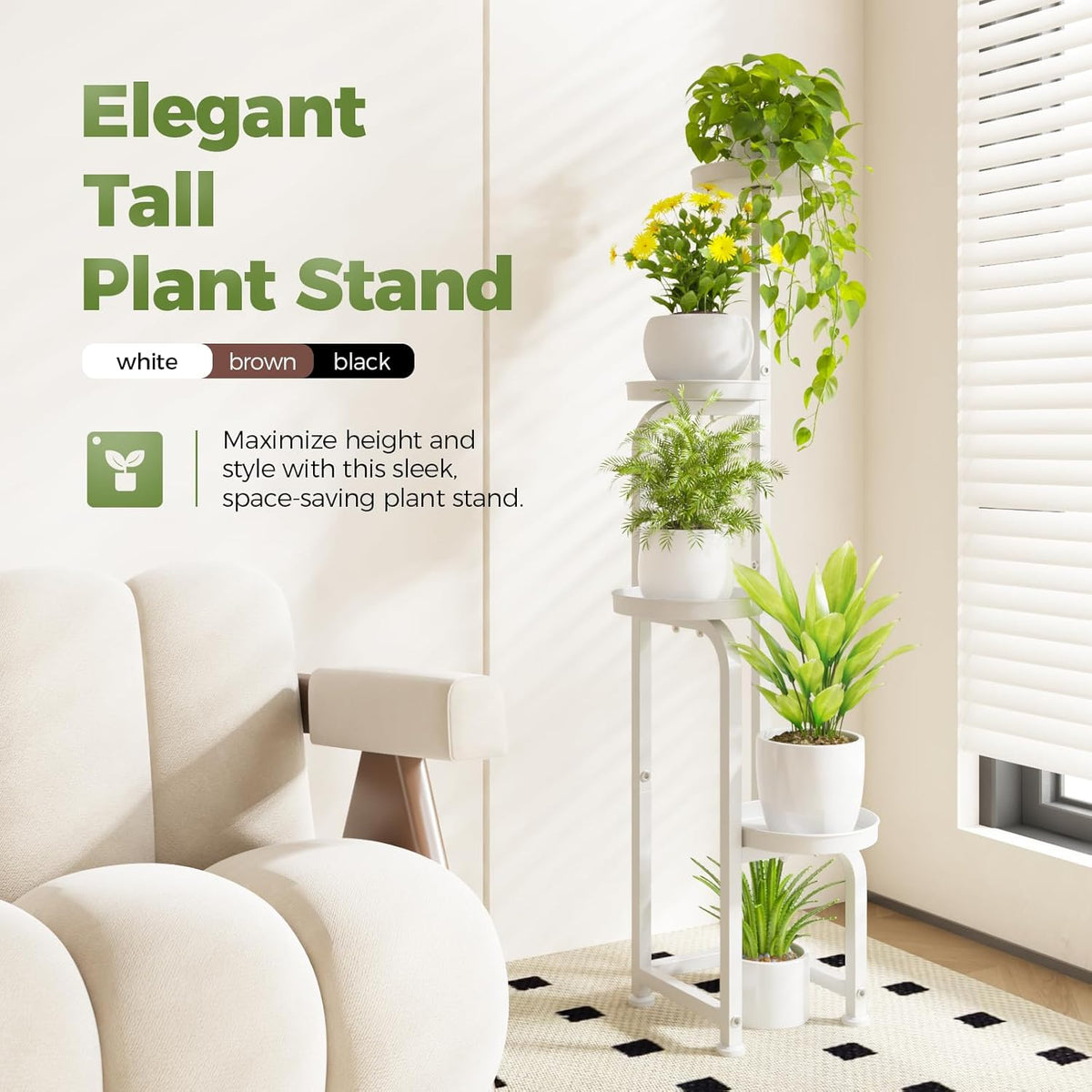 Bamworld Corner Plant Stand Indoor Outdoor, Tall Metal Flower Pot Stands for Multiple Plants, 4