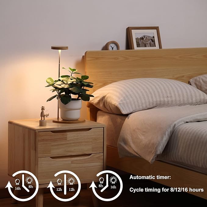 Plant Grow Light for Indoor Plant,Bamboo Mini LED Grow Light Garden,Height Adjustable,Automatic