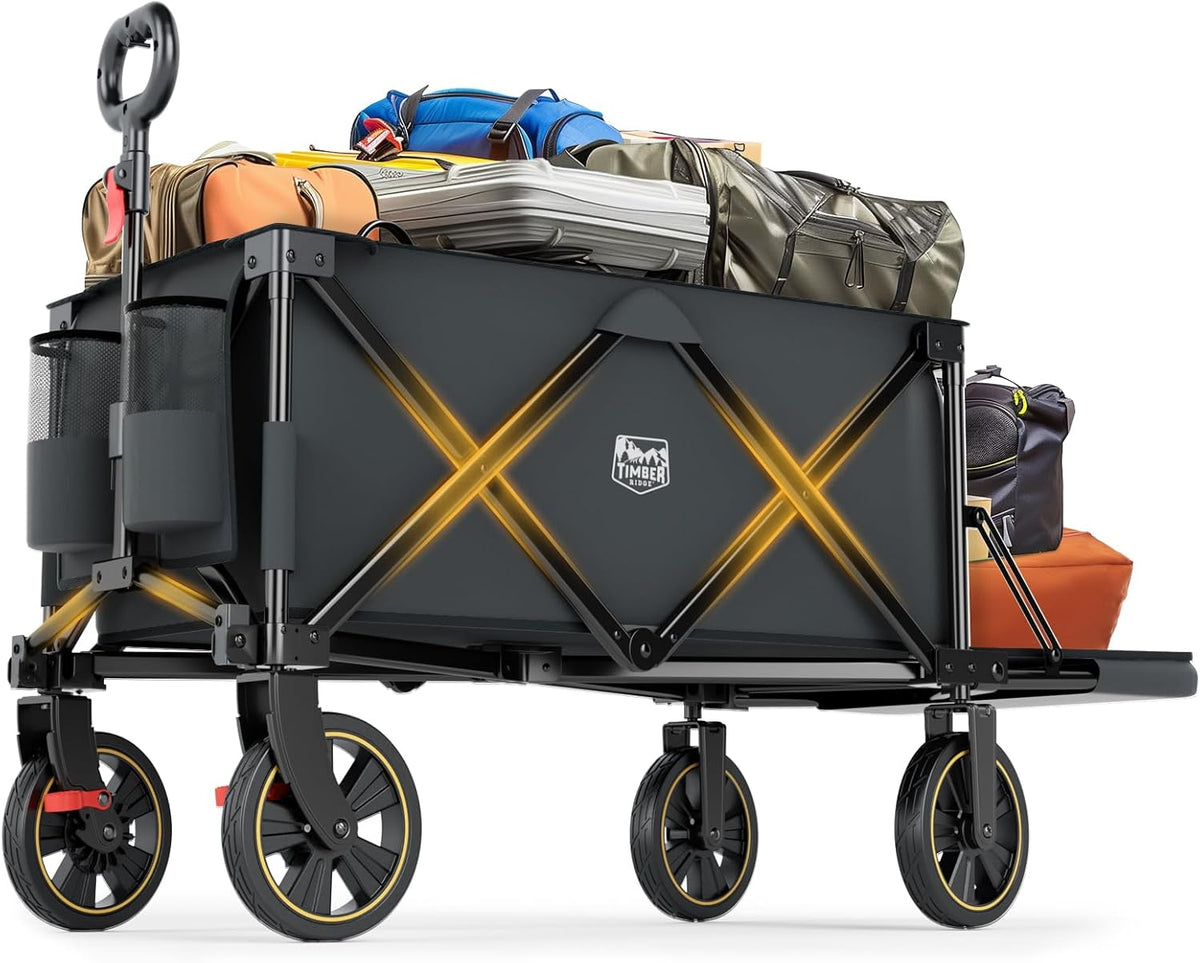 Timber Ridge 49" Extra Long Collapsible Folding Wagon with Tailgate and Brakes, 300lbs Heavy Duty