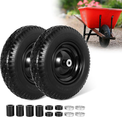 16" Flat Free Wheelbarrow Tires, 4.80/4.00-8" Flat-Free Solid Tire with 5/8" Axle Bore Hole for