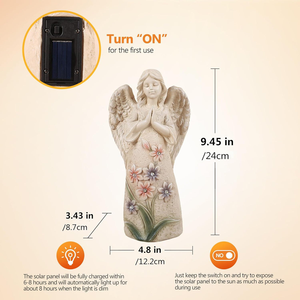 Garden Angel Statues Outdoor Decor 9.6 inches 6 LED Lights Solar Outdoor Sculptures for Outside