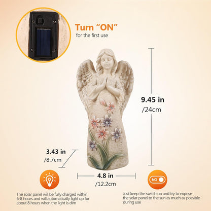 Garden Angel Statues Outdoor Decor 9.6 inches 6 LED Lights Solar Outdoor Sculptures for Outside