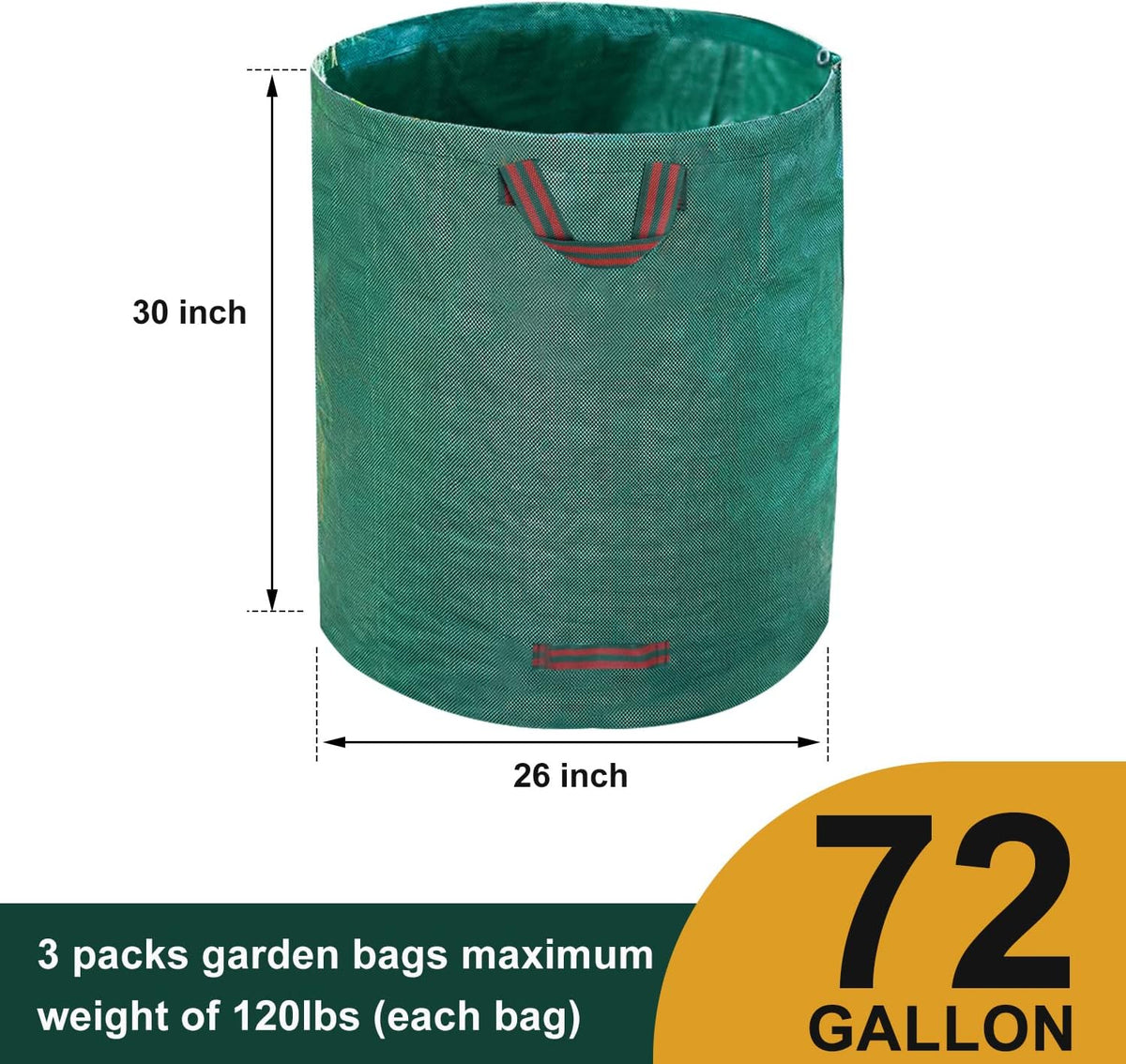 Hugeleaf 3 Packs 72 Gallon Reusable Yard Waste Bags, Collapsible Leaf Bags with Reinforced Handles