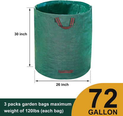 Hugeleaf 3 Packs 72 Gallon Reusable Yard Waste Bags, Collapsible Leaf Bags with Reinforced Handles