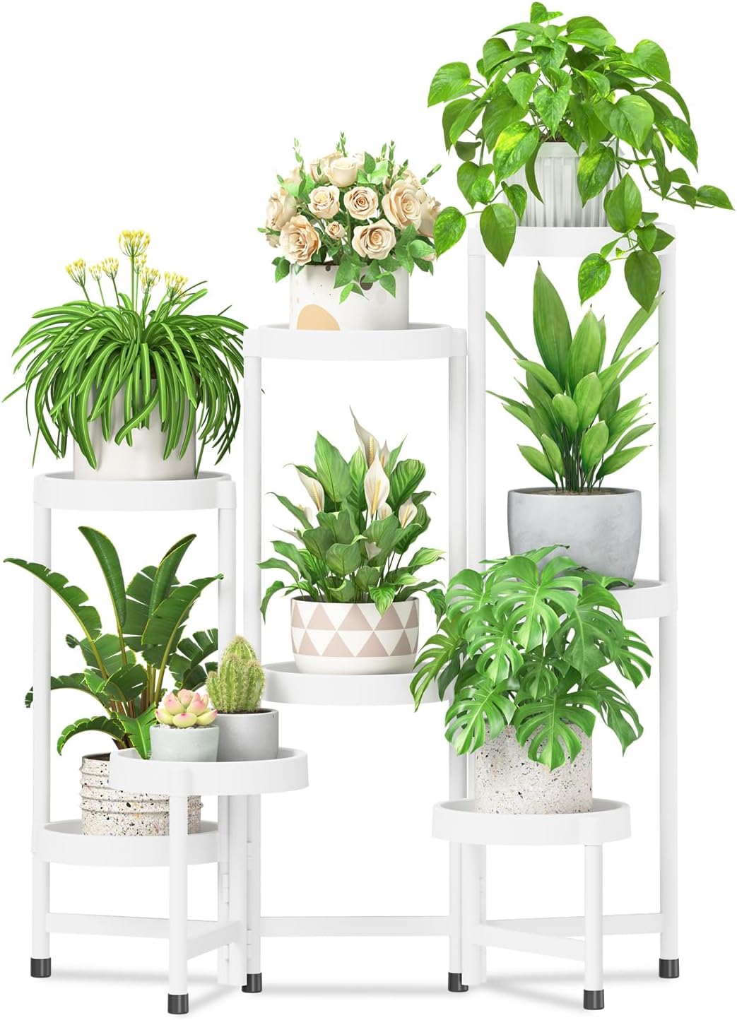 iDavosic.ly 8 Tier Folding Plant Stand Indoor Outdoor with Plastic Tray, Tiered Corner Flower