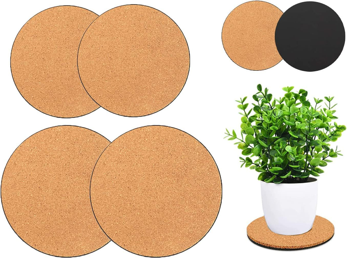 4 Pieces 2 Sizes Cork Plant Coasters, 4/6 Inch Cork Plant Mats, Cork Coaster for Planters, Plant