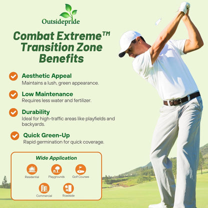 Outsidepride Combat Extreme Transition Zone Grass Seed Blend for Lawn 25 lbs - Fine, Medium Leaf