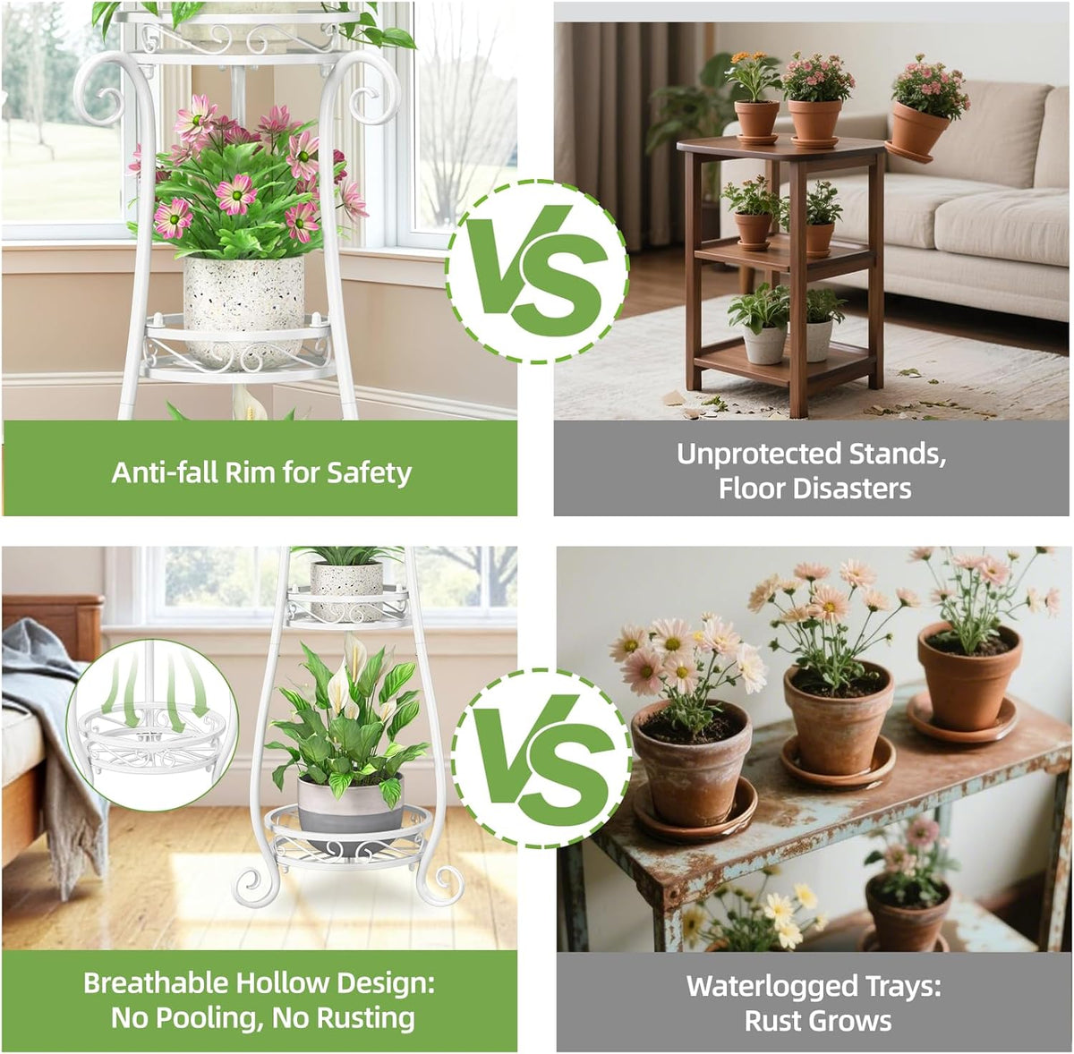 iDavosic.ly 3 Tier Metal Plant Stand Indoor Outdoor, Wrought Iron Corner Tall Flower Pot Holder