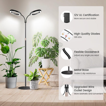 Garpsen Halo Grow Lights, Dual-Head Full Spectrum LED Plant Lights for Indoor Growing with Stand, 3