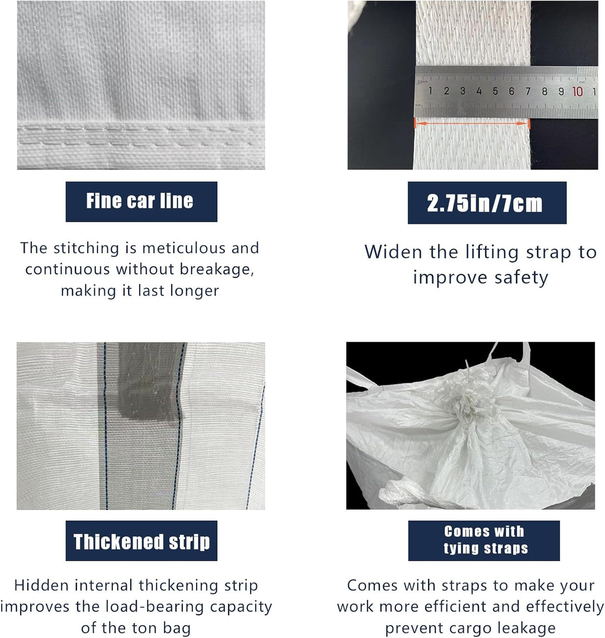 FIBC Bulk Bag - 2650 lbs Capacity, 39x39x39 inches, Polypropylene (PP), Open Top, White