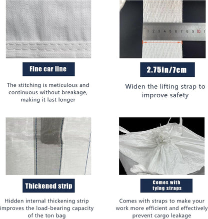 FIBC Bulk Bag - 2650 lbs Capacity, 39x39x39 inches, Polypropylene (PP), Open Top, White