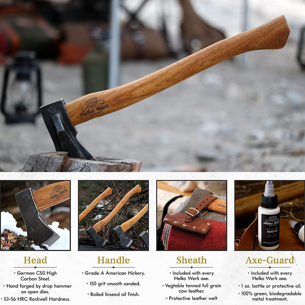 1844 Helko Werk Germany Axe Collection - 3 Traditional Splitting Axes Set - Saxon, Spaltaxt, Mini