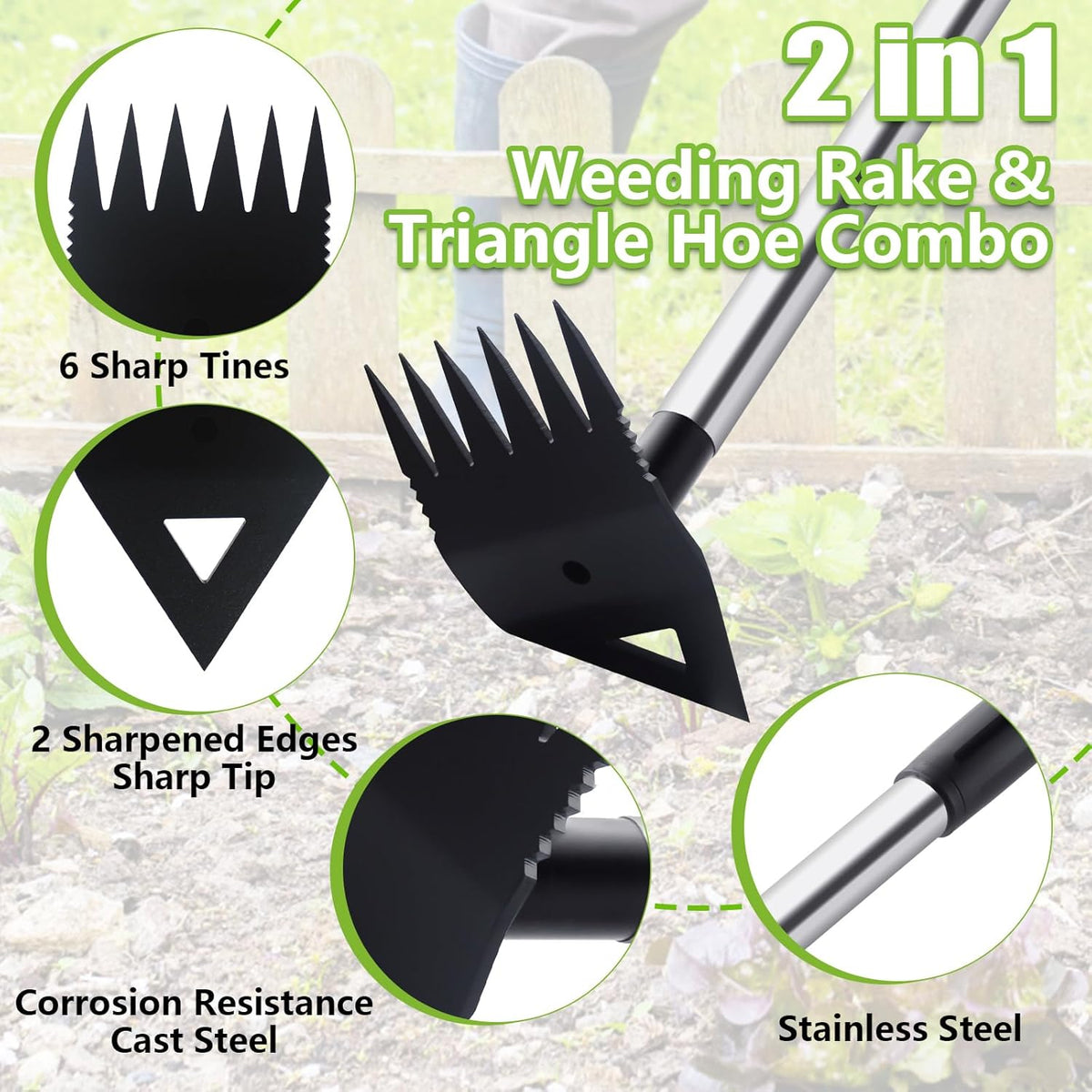 Weed Puller Tool with Long Handle, Hoe Garden Tool Weeding Rake Combo for Uprooting, Garden Hoe