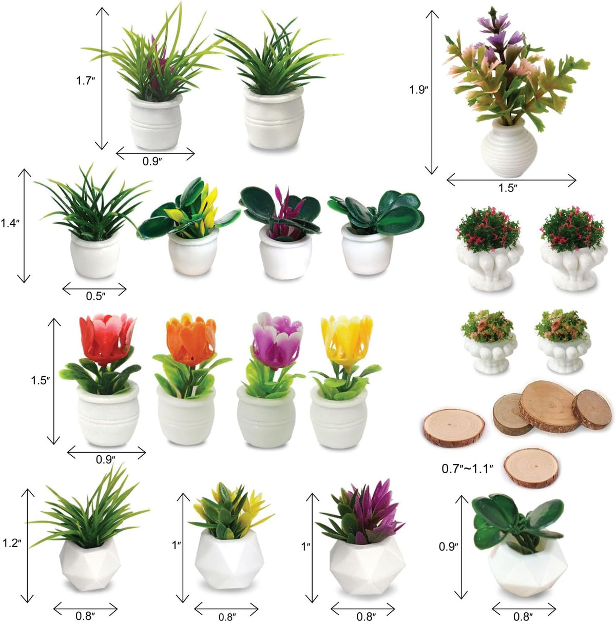 Dollhouse Plants and Flowers, 24Pcs, Miniature Bonsai Plants, Mini Potted Plants, Models Tiny Fake