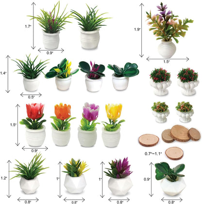 Dollhouse Plants and Flowers, 24Pcs, Miniature Bonsai Plants, Mini Potted Plants, Models Tiny Fake