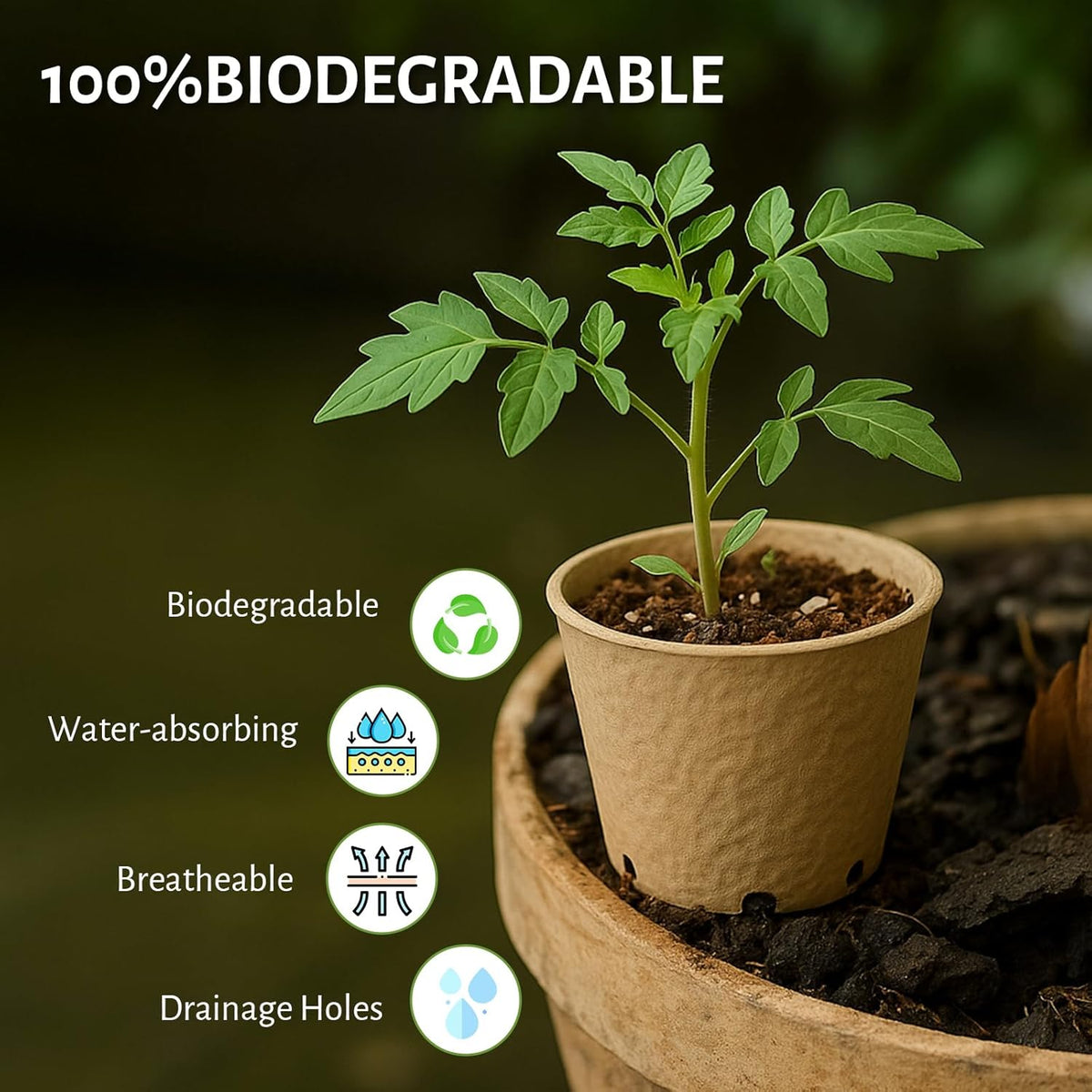 120 Packs 3.15 Inch Peat Pots, Biodegradable Pots for Seedlings with Drainage Holes, Herb Seed