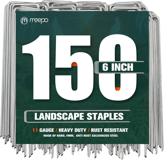 Garden Stakes, 150-Piece 6 Inch Never Rust Galvanized Landscape Staples, 5X Sharper Durable Stakes