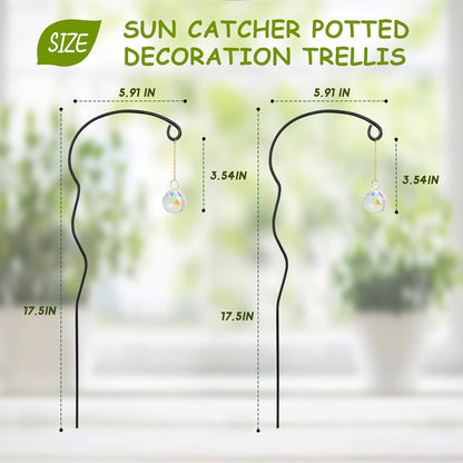 Plant Trellis for Potted Plants with Colorful Crystal Sun Catcher, 17.5 Inch Metal Plant Stakes for