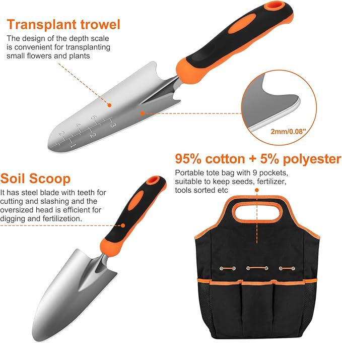 Gardening Tool Set, CHRYZTAL Stainless Steel Heavy Duty Gardening Tool Set, with Non-Slip Rubber