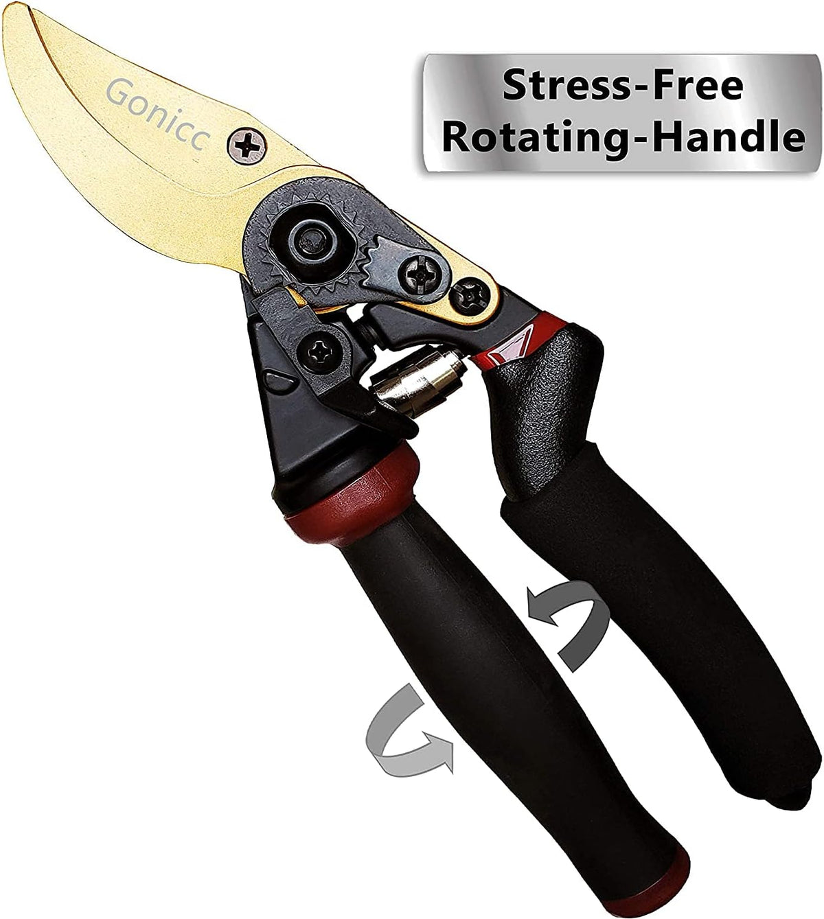 gonicc 8.5" Professional Rotating Bypass Titanium Coated Pruning Shears(GPPS-1014), Secateurs