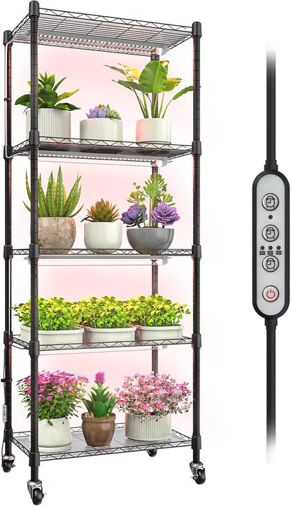 Plant shelf with grow light, 5-Tier metal Plant Stand with 4-Pack 72W Full Spectrum Grow Lights