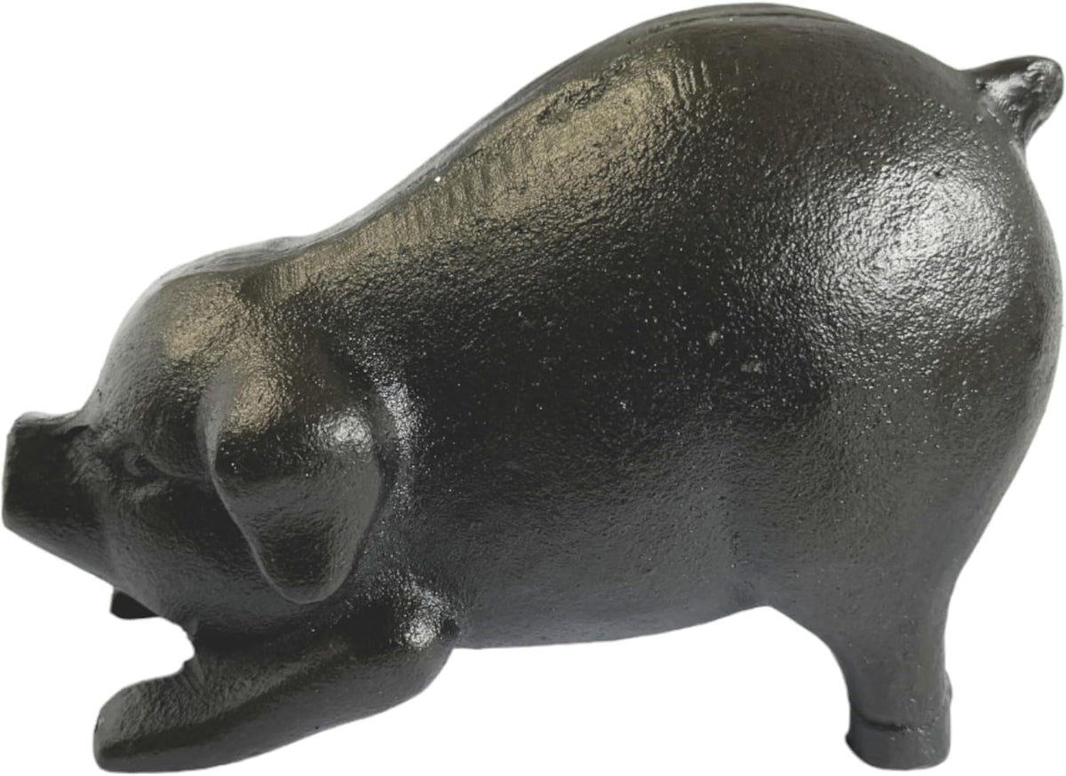 NACH Cast Iron Pig Statue - Rustic Garden Sculpture, Black Door Stop/Paperweight, Head Down Pig