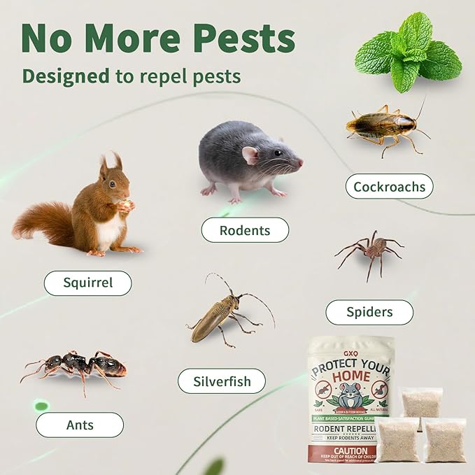 Mouse Repellent Pouches, 10 Pack Peppermint Oil Rodent Mouse Deterrent, Suitable for Indoor and