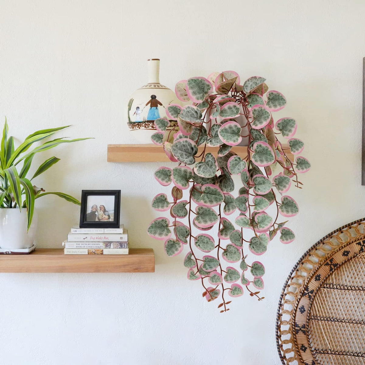 Briful Fake Plants Indoor 16'' Artificial String of Hearts Plants with Ceramic Pot Small Faux