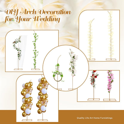 HPC Decor Set of 2 Wedding Arch Backdrop Stand, 8FT, 6.7FT Gold Metal Arch Backdrop Stand for
