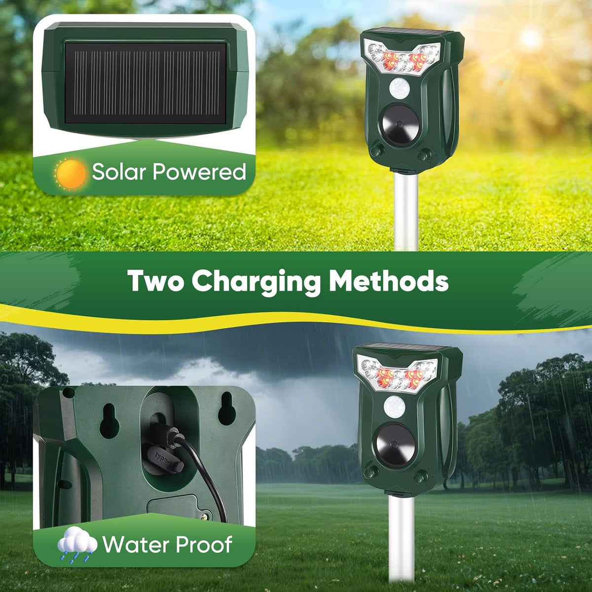2 Pack Cat Repellent Outdoor Solar Ultrasonic Animal Repeller- Motion Activated Pest Deterrent