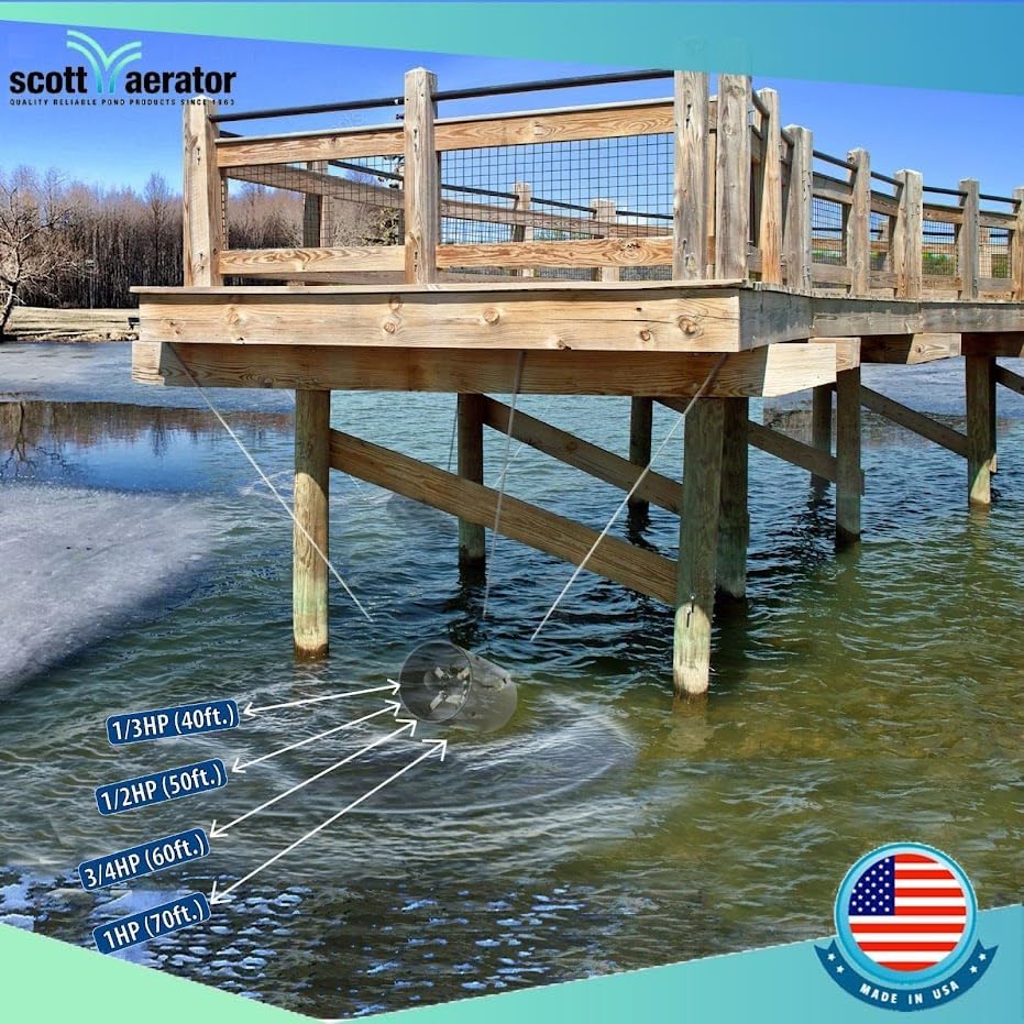 Scott Aerator Slinger De-Icer for Lakes & Ponds | 3/4 Horse Power 115V Stainless Steel | 50 ft.