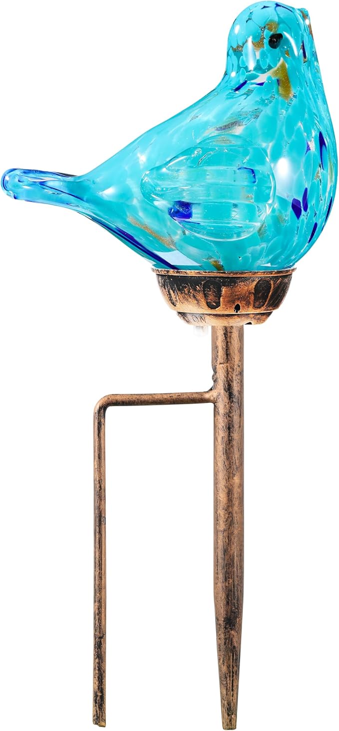 Solar Bird Garden Stake Lights - Hand Blown Glass Decorative Garden Pathway Lights Outdoor