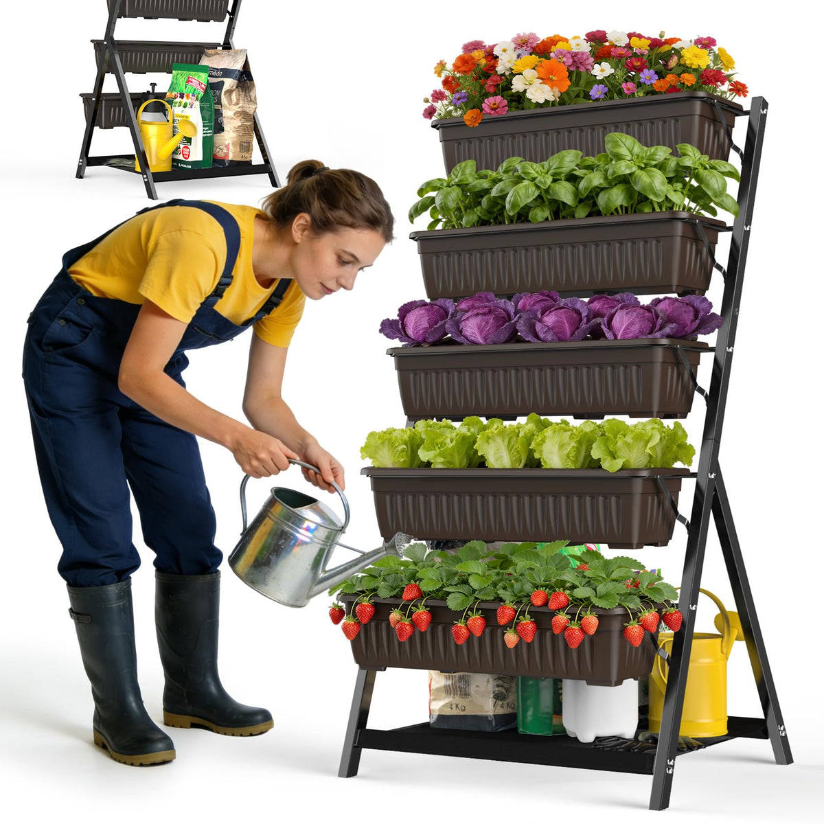 Olaiti 5-Tier Vertical Garden Bed Planter Boxes with Drainage System & Storage Space, Freestanding
