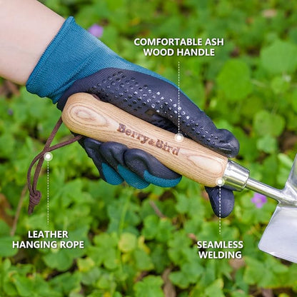 Berry&Bird Garden Serrated Planting Trowel, Multifunctional Shovel with ash Wood and Stainless