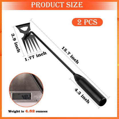 Weed Puller Tool Garden Weed Pulling Tool, 4-Tine Manganese Steel Weeder Tool - Black Coated Forged