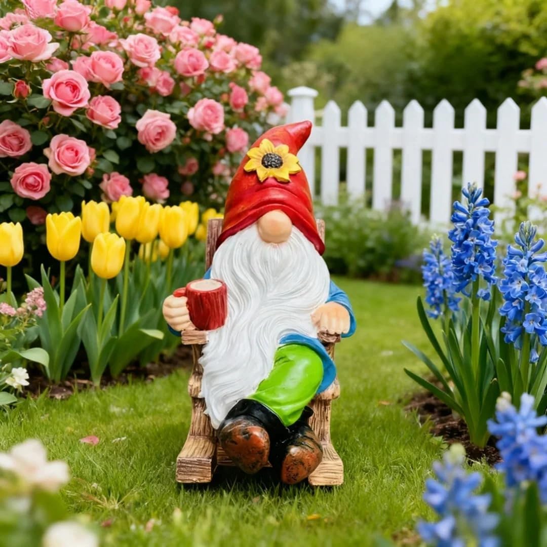 Drinking Coffee Faceless Garden Gnome Statue Decoration - 7.2"Figurine Ornament for Indoor Outdoor