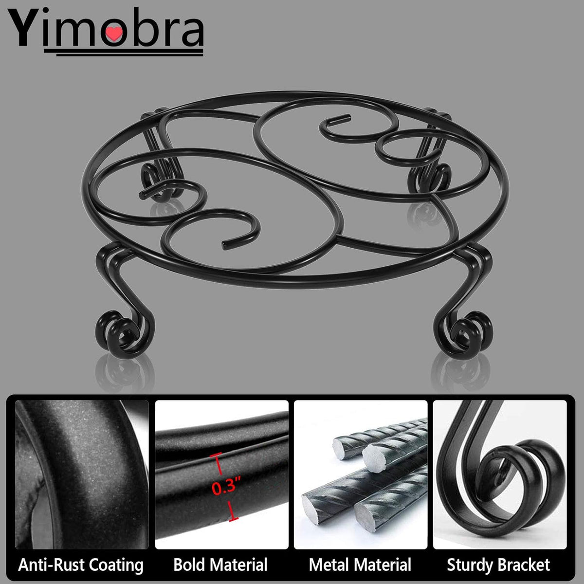 Yimobra Original Patented Plant Stand for Flower Pot Heavy Duty Potted Holder Indoor Outdoor, Metal