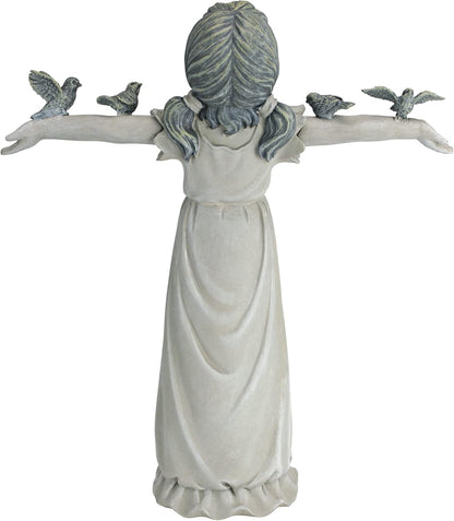 Design Toscano Basking in Glory Little Girl with Birds Outdoor Garden Statue, Medium, 16 inches