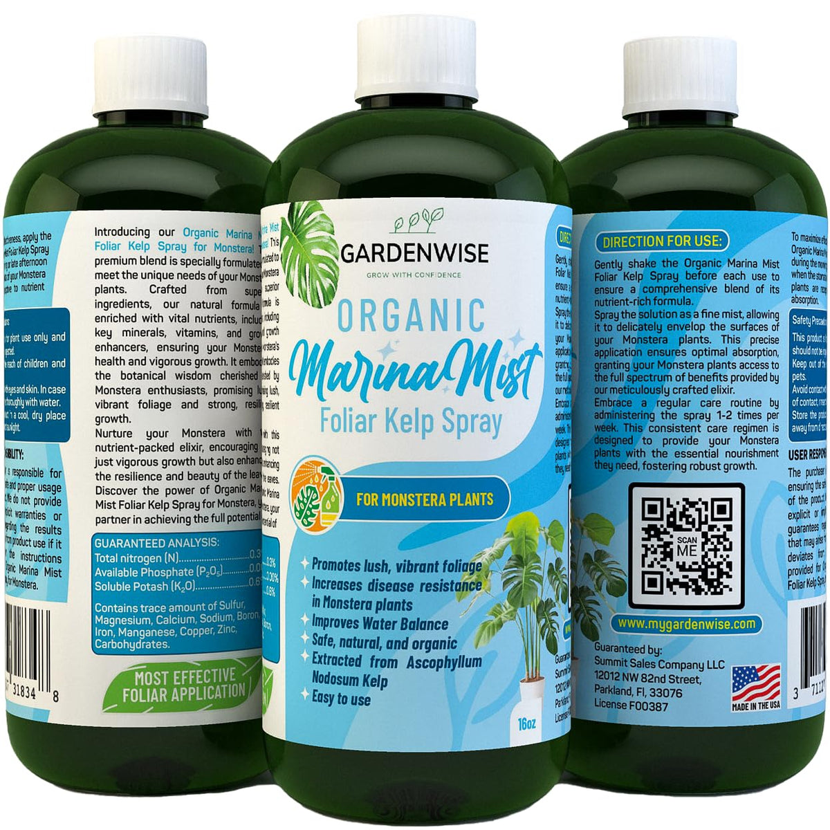Organic Marina Mist Foliar Spray for Monstera, Philodendron, Elephant’s Ear and Other Tropical