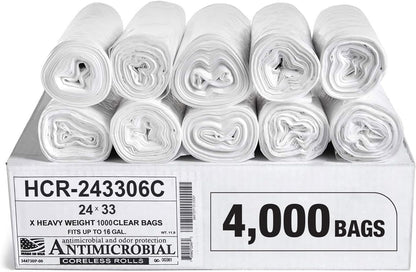 Aluf Plastics High Density Trash Bags, 16 Gallon, 4000 Count, 6 Micron (eq), 24" x 33", Clear, for