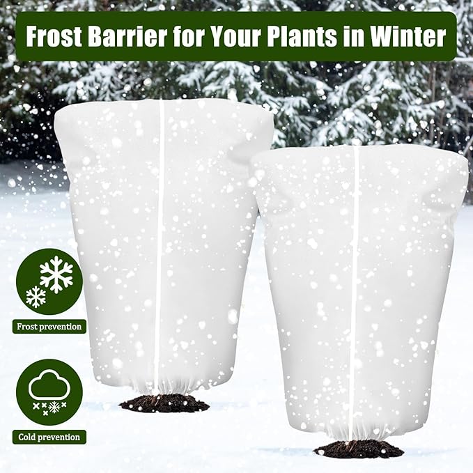 4 Pcs Plant Covers Frost Protection Bag 71" x 47" Winter Reusable Plants Jacket with Drawstring